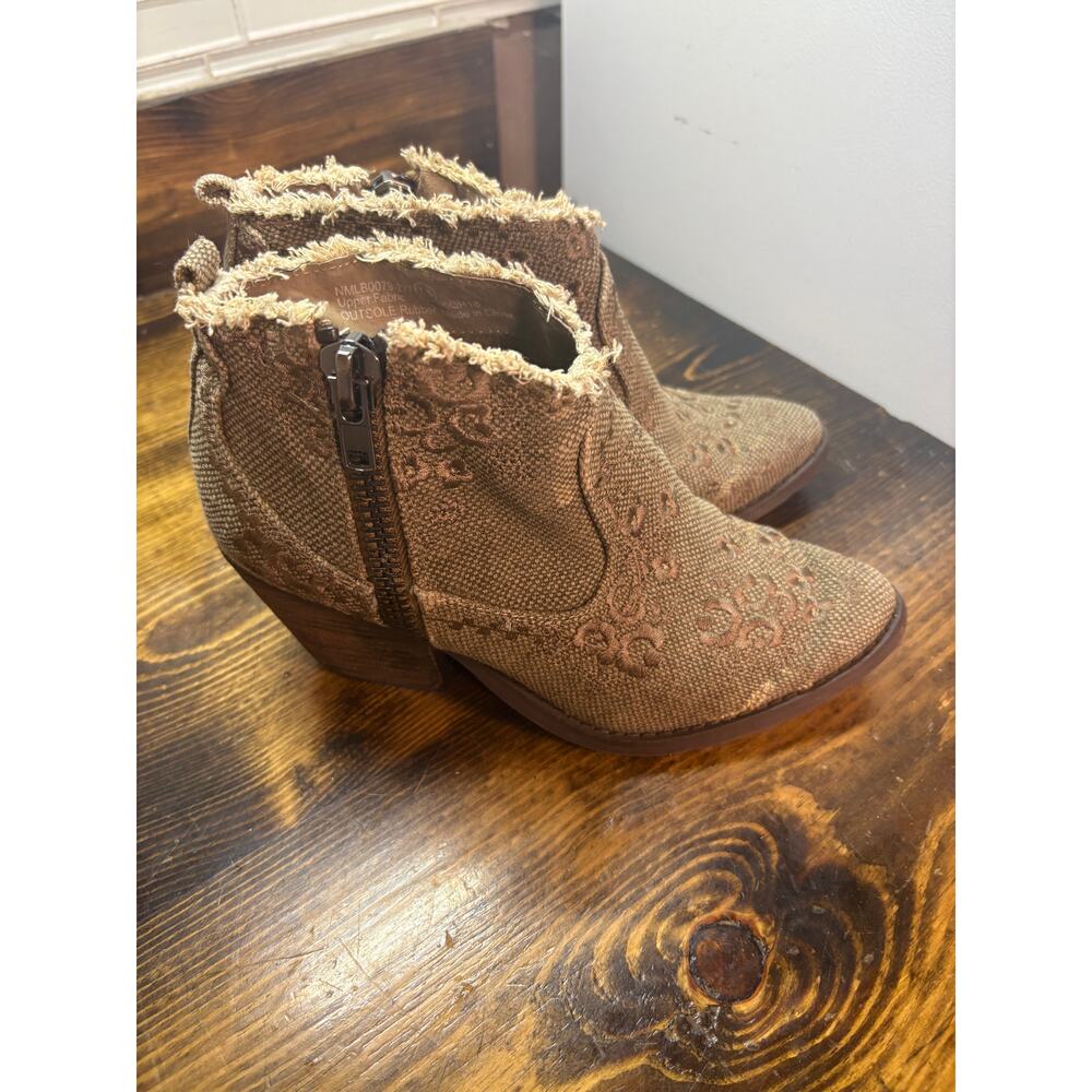 Naughty Monkey Tan Embroidered Heeled Ankle Boots Size 7.5‎